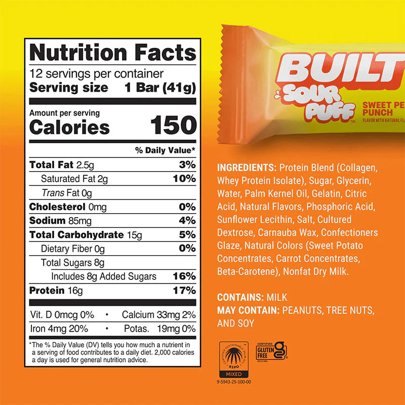 Built Sour Puff | Protein Collagen Bar | 12/box